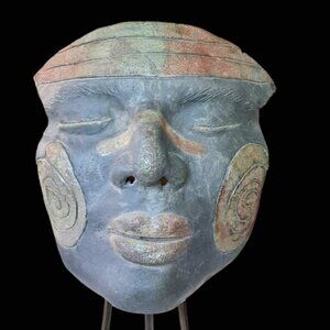 Handmade Casting Face Mask, Ceramic, Unglazed w/faux gold & faux copper